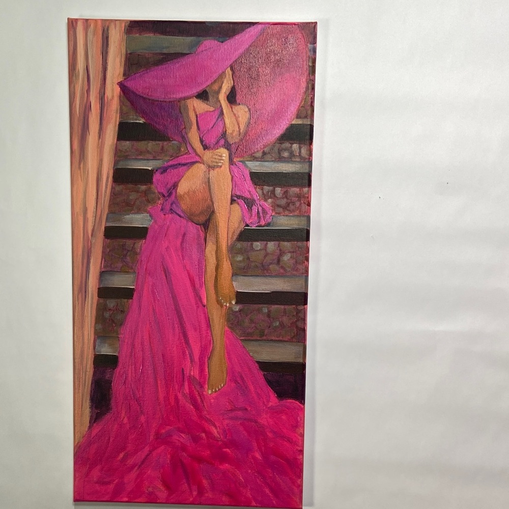Pink Dancer Lady in Pink Hat Canvas Art Original Acrylic Fashion Wall Art - Picture 7 of 8